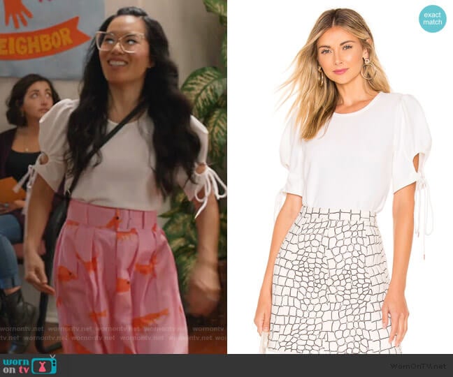 See by Chloe Puff Sleeve Blouse worn by Doris (Ali Wong) on American Housewife