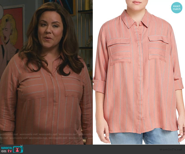 Seven7 Jeans Striped Roll-Cuff Shirt worn by Katie Otto (Katy Mixon) on American Housewife