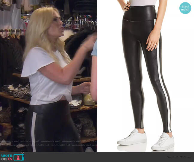 Spanx Faux Leather Stripe Leggings worn by Tamra Judge on The Real Housewives of Orange County