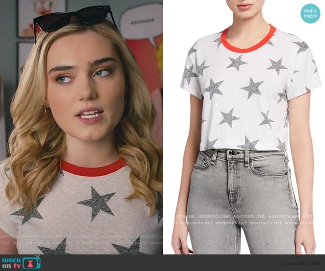 Splendid Lakeside Cropped Star-Print Tee worn by Taylor Otto (Meg Donnelly) on American Housewife