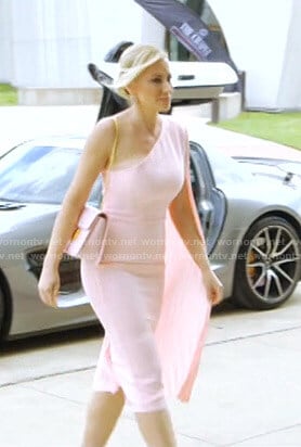 Stephanie’s pink one-shoulder dress on The Real Housewives of Dallas