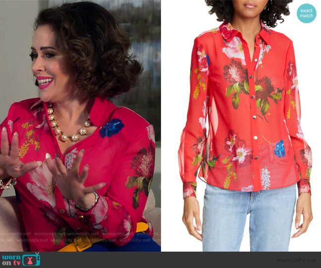 Ted Baker Eevilin Floral Chiffon Blouse worn by Coralee Armstrong (Alyssa Milano) on Insatiable