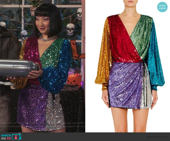 The Attico Colorblock Mini Cocktail Dress worn by Mei Lin (Poppy Liu) on Sunnyside