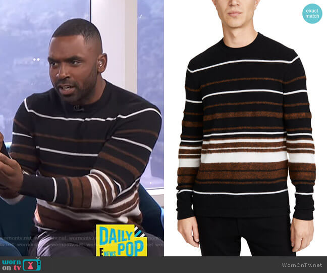 Theory Hilles Stripe Cashmere Sweater worn by Justin Sylvester on E! News