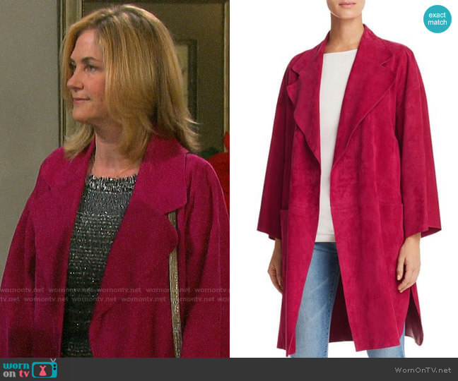 Theory Suede Kimono Coat worn by Eve Donovan (Kassie DePaiva) on Days of our Lives