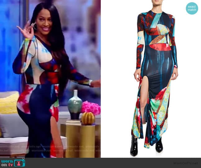 Thierry Mugler Abstract Multicolor Jersey Maxi Dress