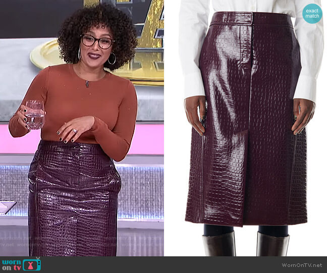 Tibi Croc-Embossed Patent Trouser Skirt worn by Tamera Mowry on The Real