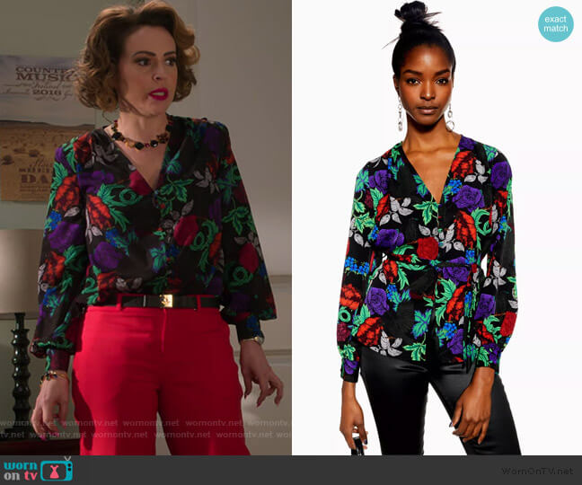 Topshop Floral Print Button Front Blouse worn by Coralee Armstrong (Alyssa Milano) on Insatiable