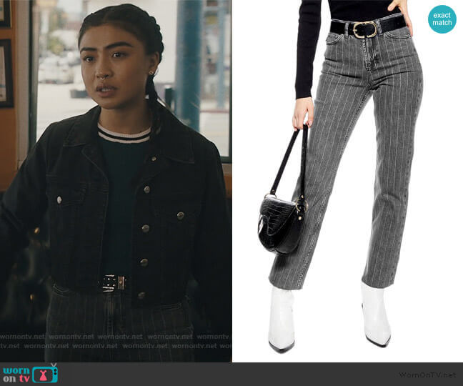 Topshop High Waist Pinstripe Jeans worn by Alex Portnoy (Brianne Tju) on Light as a Feather