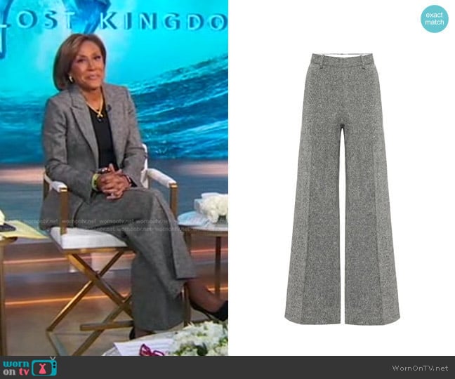 Victoria Beckham Tweed Wool Wide-Leg Pants worn by Robin Roberts on Good Morning America