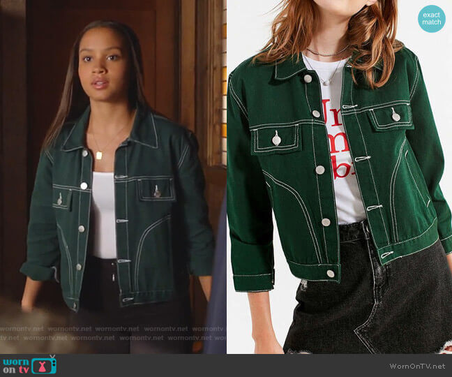 UNIF Woody Green Denim Jacket worn by May Grant (Corinne Massiah) on 9-1-1