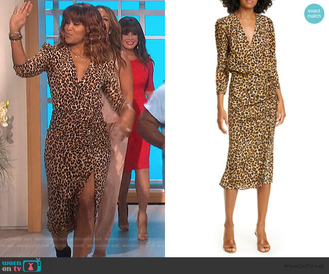 Veronica Beard Arielle Leopard Print Stretch Silk Midi Dress worn by Eve on The Talk
