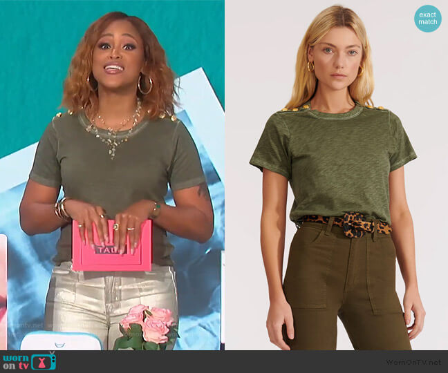 Veronica Beard Carla S Tee with Buttoned Shoulders worn by Eve on The Talk