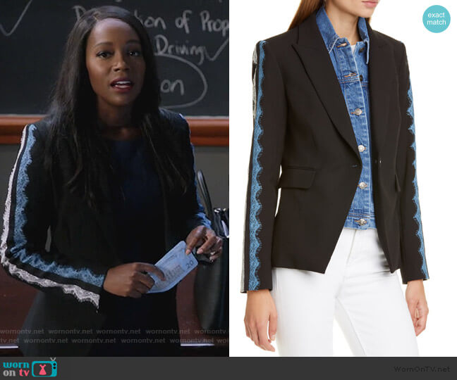 Veronica Beard Damari Lace Sleeve Dickey Jacket worn by Michaela Pratt (Aja Naomi King) on How to Get Away with Murder