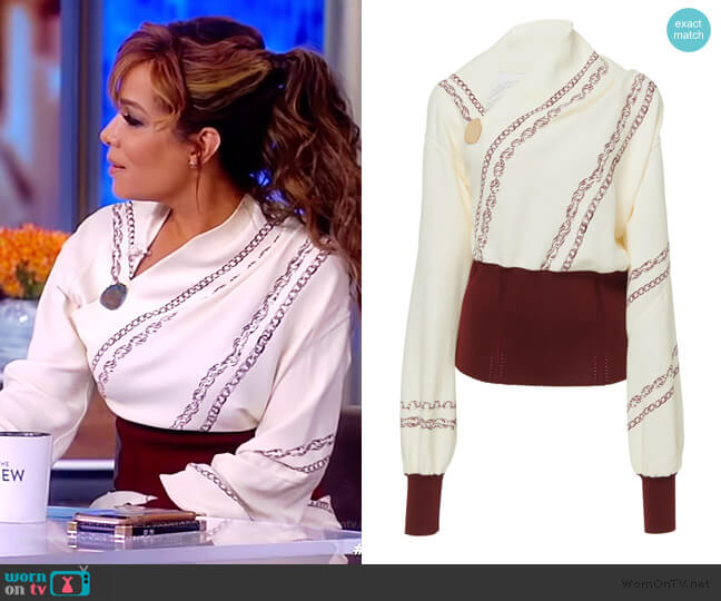Victoria Beckam Knit-Trimmed Printed Crepe Blouse worn by Sunny Hostin on The View