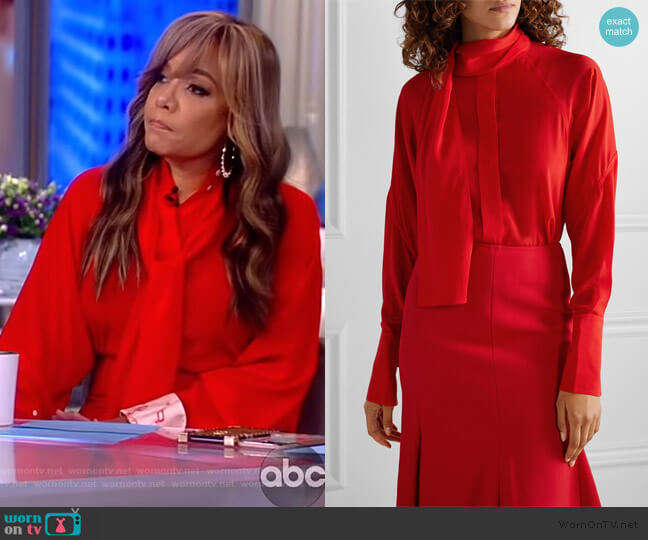 Victoria Beckham Pussy-bow silk crepe de chine blouse worn by Sunny Hostin on The View