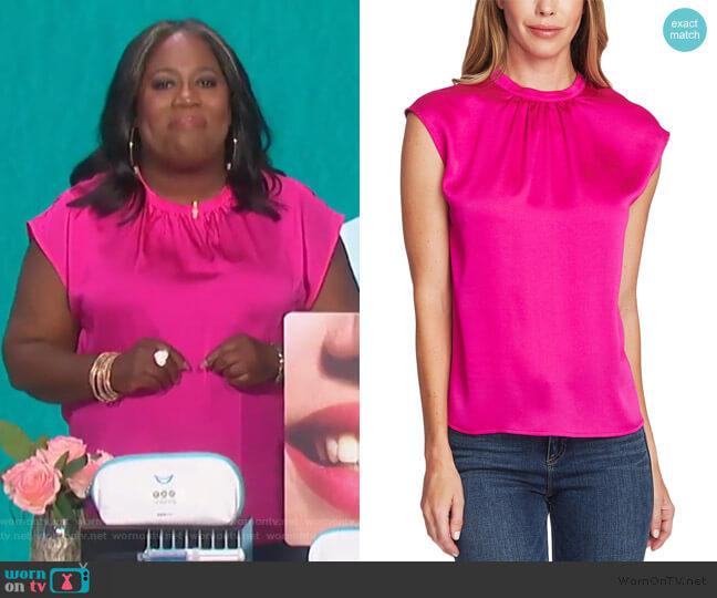 Vince Camuto Cap-Sleeve Satin Top worn by Sheryl Underwood on The Talk