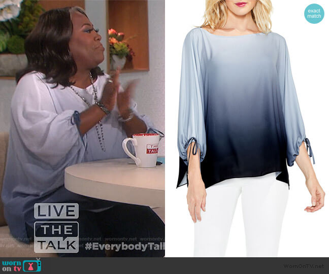 Vince Camuto Echo Ombre Tie Cuff Blouse worn by Sheryl Underwood on The Talk