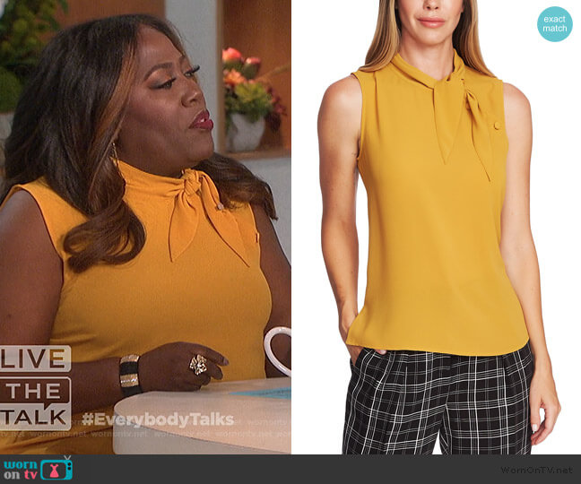 Vince Camuto Tie-Neck Button Blouse worn by Sheryl Underwood on The Talk