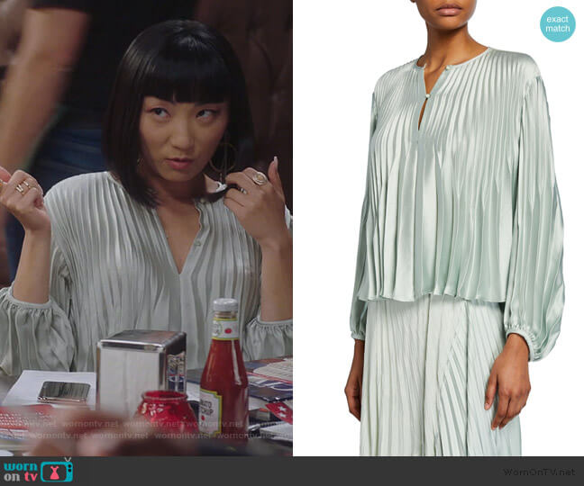 Vince Chevron Pleat Long Sleeve Top worn by Mei Lin (Poppy Liu) on Sunnyside