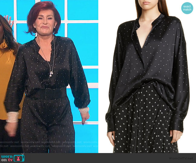 Vince Dot Print Popover Silk Blouse worn by Sharon Osbourne on The Talk