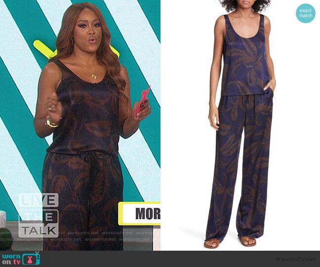 Vince Palm Leaf Scoop-Neck Satin Tank worn by Eve on The Talk