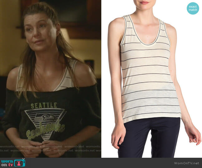 Vince Skinny Stripe Tank Top worn by Meredith Grey (Ellen Pompeo) on Greys Anatomy