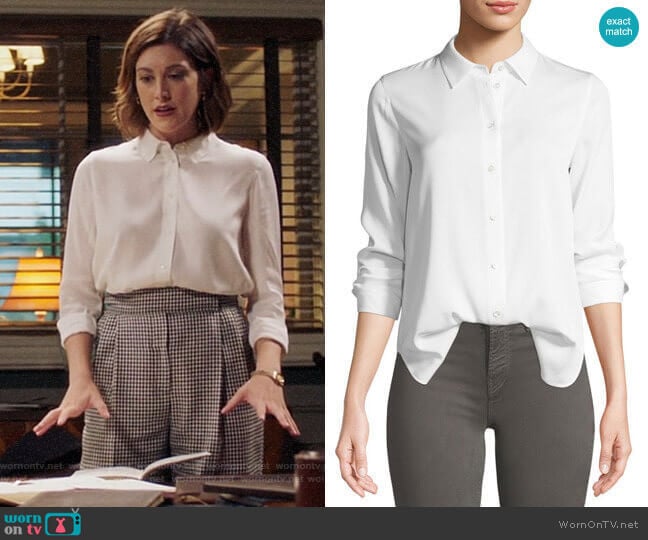 Vince Slim-Fit Long-Sleeve Stretch-Silk Blouse worn by Sydney Strait (Caitlin McGee) on Bluff City Law