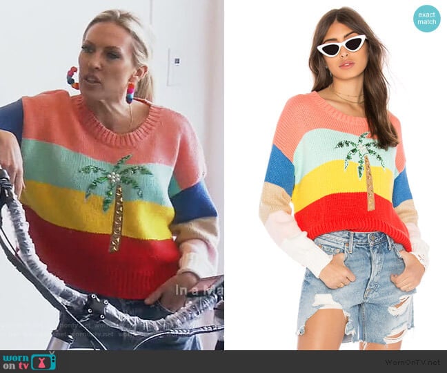 Wildfox Cayman Palm Iris Sweater worn by Braunwyn Windham-Burke on The Real Housewives of Orange County