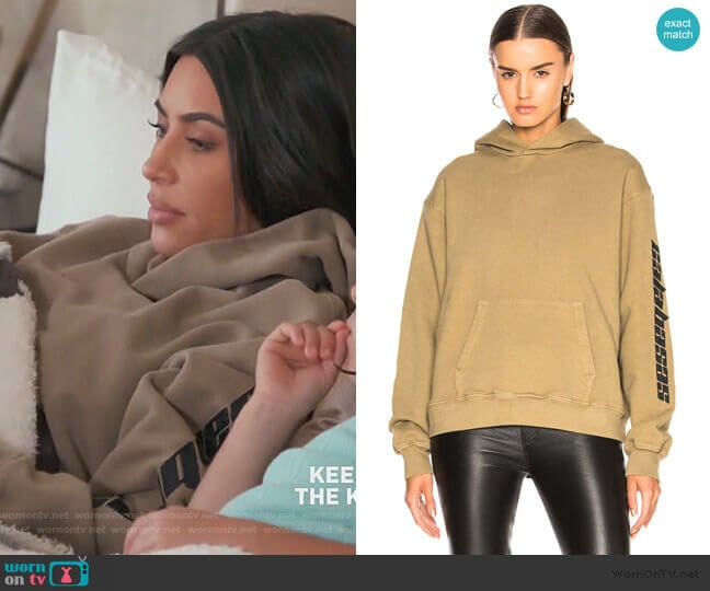 Yeezy Calabasas Embroidered French Terry Hoodie worn by Kim Kardashian on Keeping Up with the Kardashians