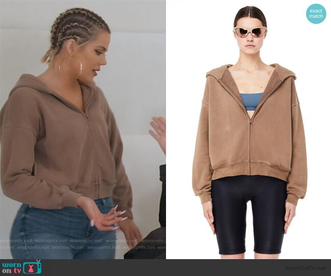 Yeezy Trench Cropped Zip Hoodie worn by Khloe Kardashian on Keeping Up with the Kardashians