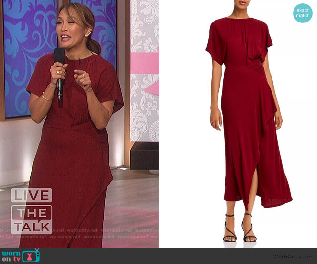 Yigal Azrouel Shirred Asymmetric Jersey Maxi Dress worn by Carrie Inaba on The Talk