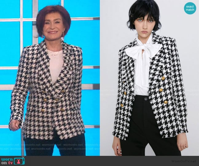 Zara Houndstooth Jacket worn by Sharon Osbourne on The Talk