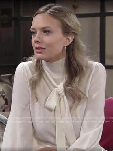 Abby’s white tie neck sweater on The Young and the Restless