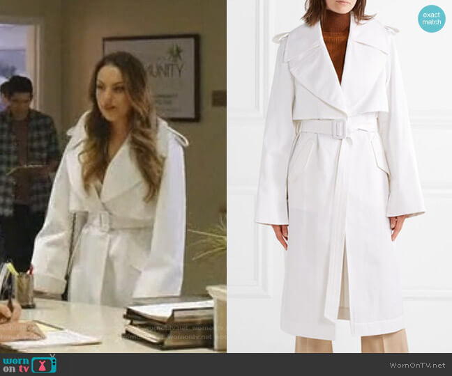 Adam Lippes Techno Twill Trench Coat worn by Fallon Carrington (Elizabeth Gillies) on Dynasty