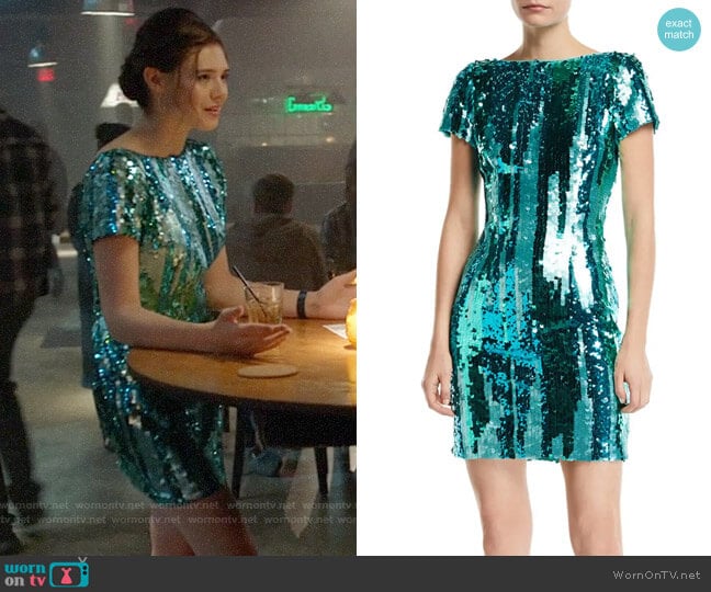 Aidan by Aidan Mattox Striped Sequin Short-Sleeve Mini Dress worn by Nia Nal (Nicole Maines) on Supergirl