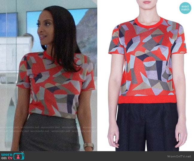 Akris Indian Summer Jacquard Cashmere & Silk Sweater worn by Kelly Olsen (Azie Tesfai) on Supergirl