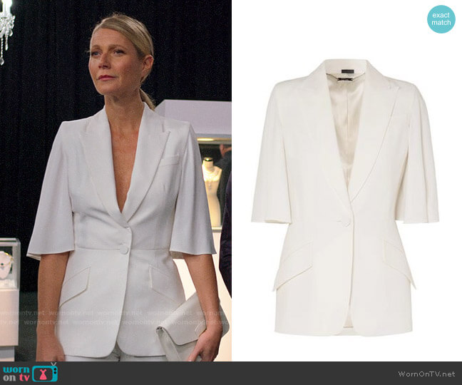 Alexander McQueen Cape Effect Crepe Blazer worn by Georgina Hobart (Gwyneth Paltrow) on The Politician