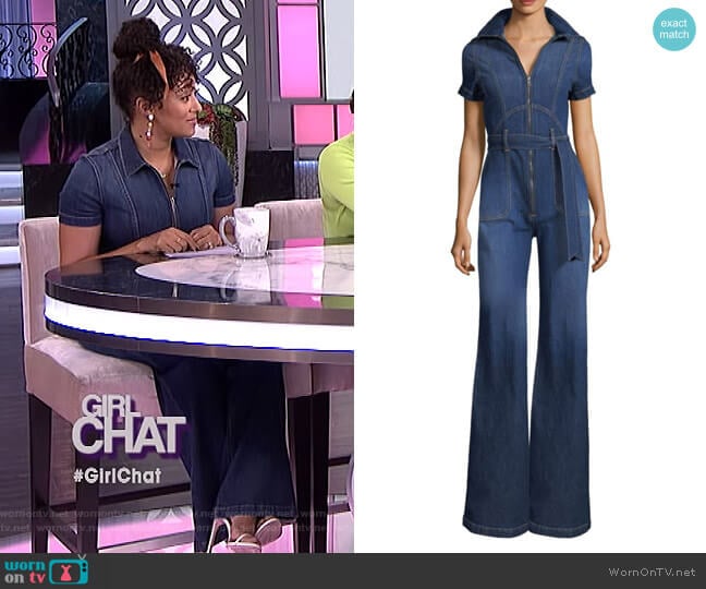 Alice + Olivia Jeans Gorgeous Wide-Leg Jumpsuit worn by Tamera Mowry on The Real
