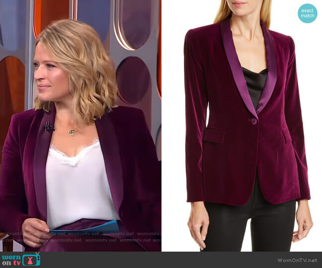Alice + Olivia Macey Velvet Shawl Collar Jacket worn by Sara Haines on Good Morning America