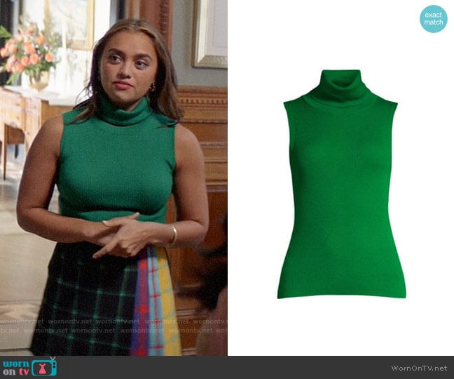 Alice + Olivia Darcey Sleeveless Rib-Knit Turtleneck worn by Jaya (Shazi Raja) on God Friended Me