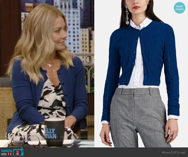 Altuzarra Cygnet Cotton Crop Cardigan worn by Kelly Ripa on Live with Kelly and Mark