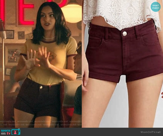 American Eagle High Rise Denim Shorts in Maroon worn by Veronica Lodge (Camila Mendes) on Riverdale