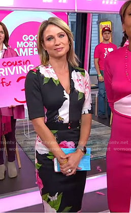 Amy’s black floral v-neck dress on Good Morning America
