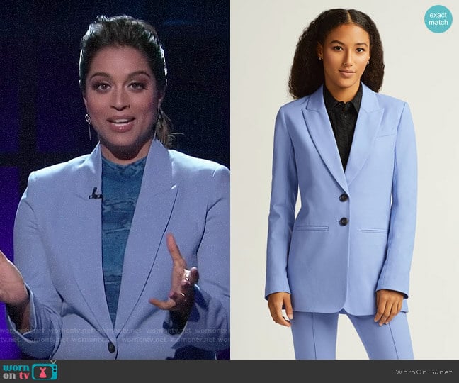 Argent Classic Blazer in Powder Blue worn by Lilly Singh on A Little Late with Lilly Singh