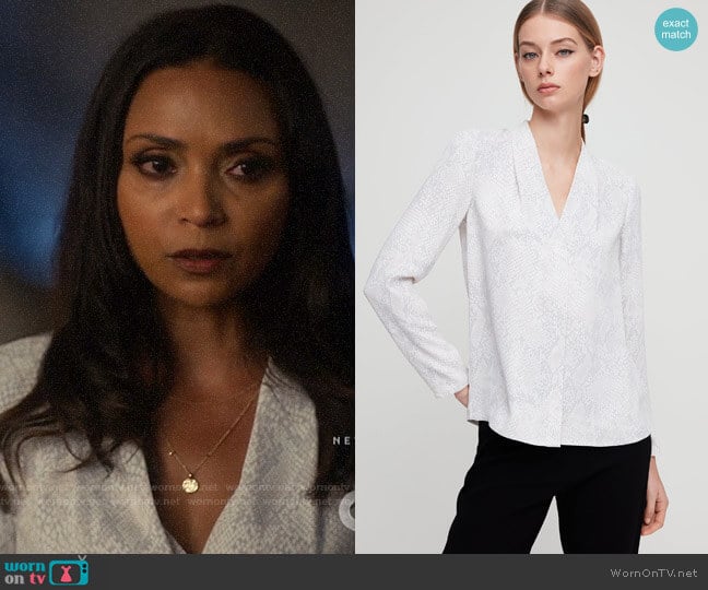 Babaton Akira Blouse in Espace / Grey worn by Cecile Horton (Danielle Nicolet) on The Flash