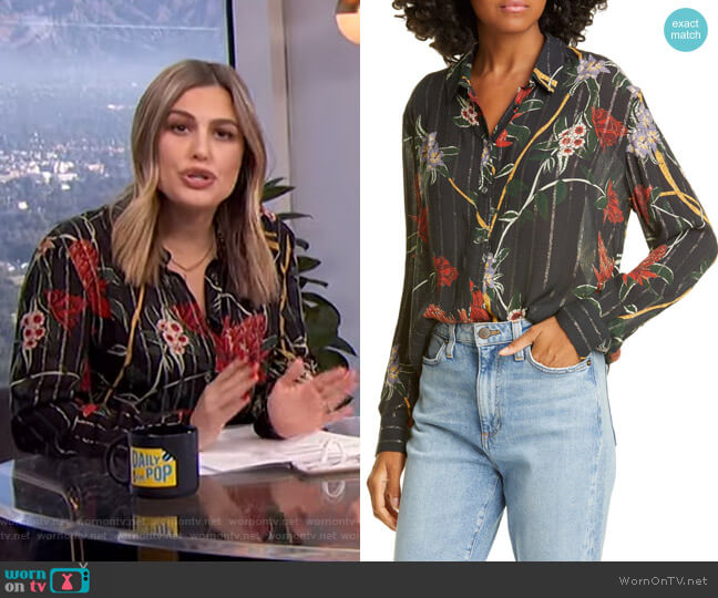 Ba&Sh Petunia Floral Metallic Stripe Shirt worn by Carissa Loethen Culiner on E! News