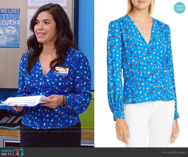 ba&sh Lali Top in Azur worn by Amy (America Ferrera) on Superstore