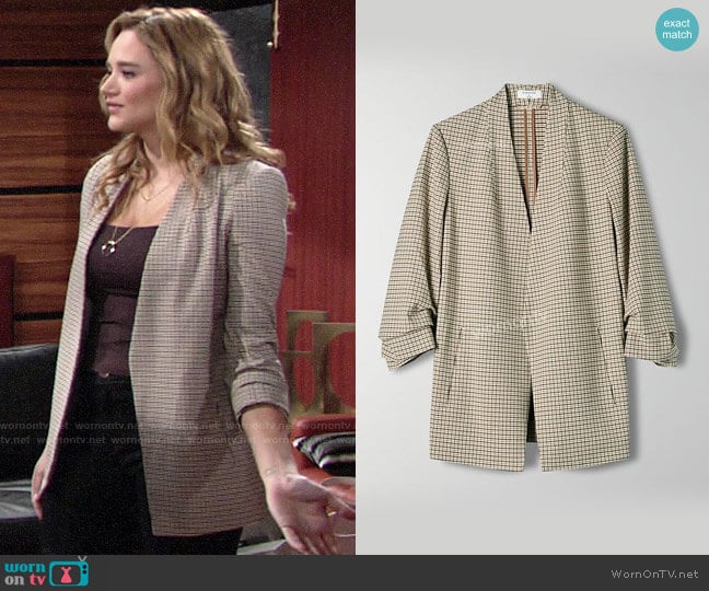 Babaton Power Check Blazer worn by Summer Newman (Hunter King) on The Young and the Restless