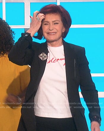 Sharon’s white Balenciaga tee on The Talk